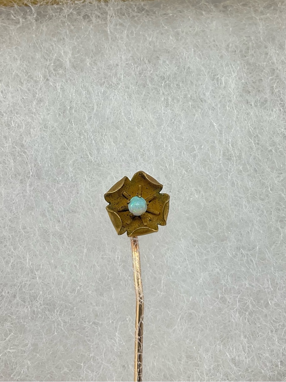 Opal Flower Stick Pin, Vintage to Antique, Art Nouveau, Gold Vermeil